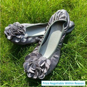 Wanted Punk Silver Ballet Flat with Flower